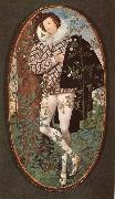 An unknown Youth Leaning against a tree among roses Nicholas Hilliard